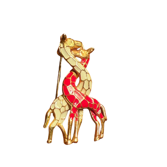 Jewelry - Red and Gold Giraffe Brooch